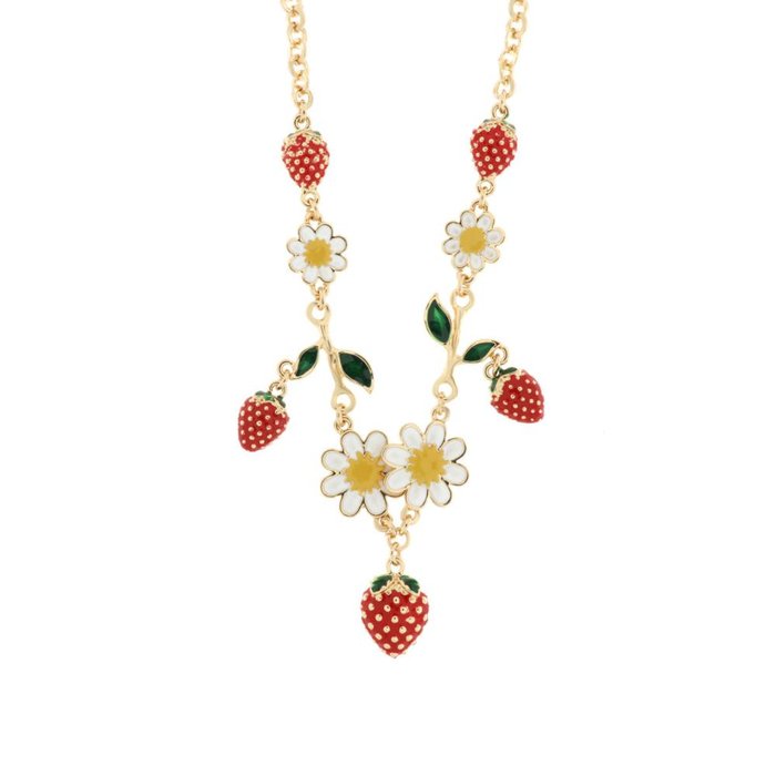 Collana in Metallo girocollo con fragola e margerite pendenti
