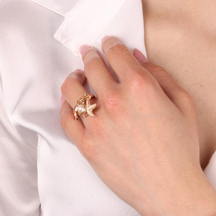 Anello in Metallo con stelle marine e cristallo