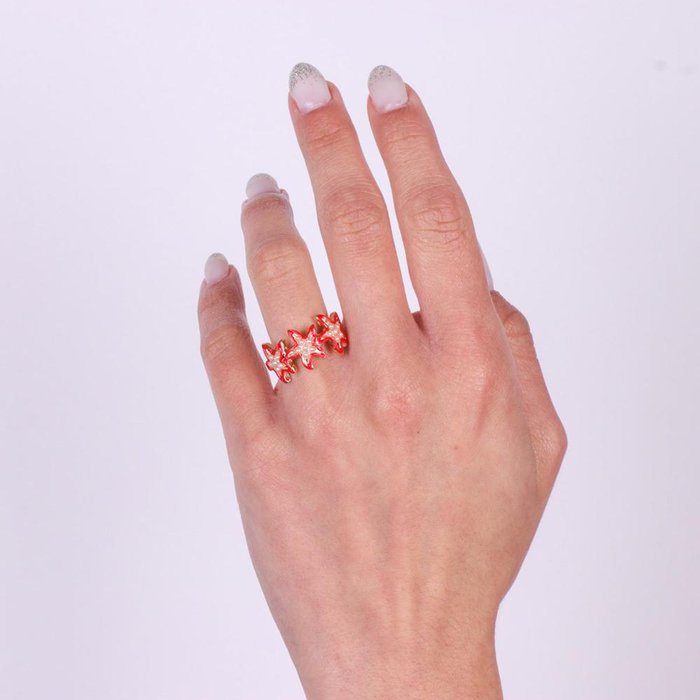 Anello in Metallo con stelle marine rosse
