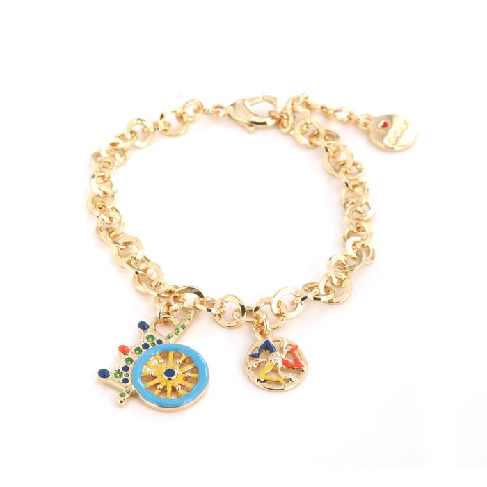 Metal bracelet with rolo mesh, with Sicilian cart pendant embellished with colored enamels