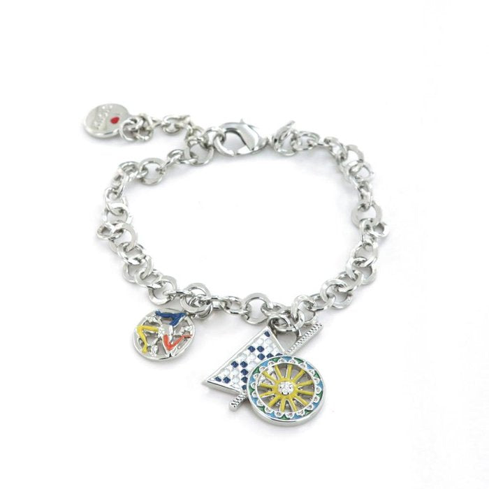 Bracelet en métal à maille rolo, avec pendentif charrette sicilienne orné d'émaux colorés