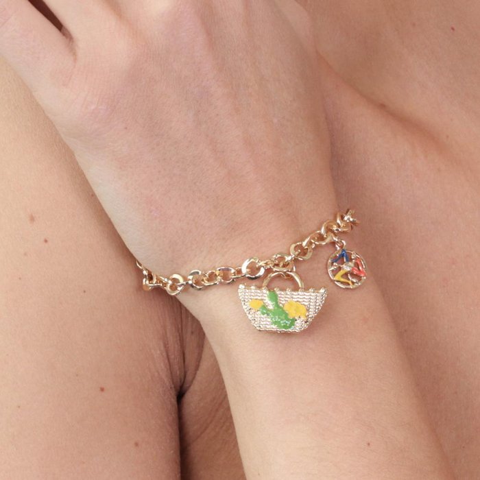 Metal Bracelet with Sicilian Basket with Prickly Pear and Sicilian Lemon Design