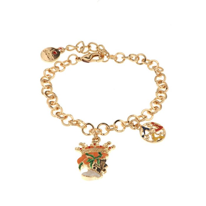 Bracelet en métal avec tête de Maure pour homme et symbole Trinacria orné d'émaux colorés