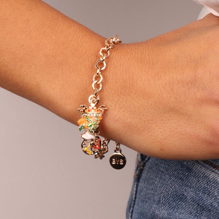 Bracelet en métal avec tête de Maure pour homme et symbole Trinacria orné d'émaux colorés