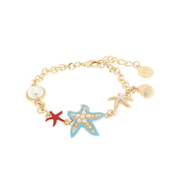 Bracelet en métal avec étoiles de mer et coquillages
