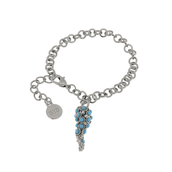 Metal bracelet with central horn and crystals