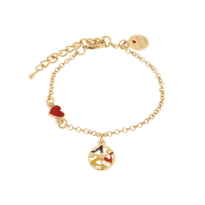 Metal bracelet with heart and trinacria pendant