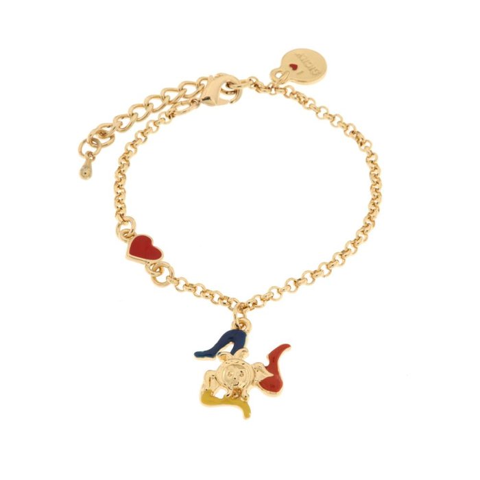 Metal bracelet with heart and trinacria pendant