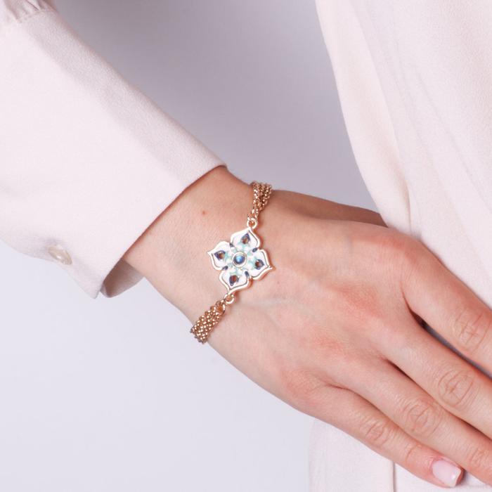 Metal Bracelet with Colored Majolica in the Shape of a Multi-Strand Cross