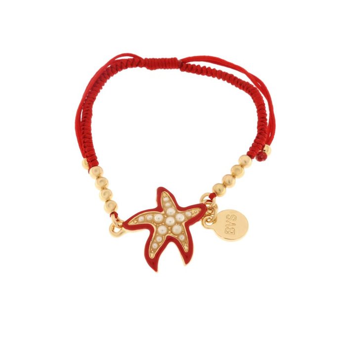 Metal Bracelet with Red Cord and Starfish Spheres