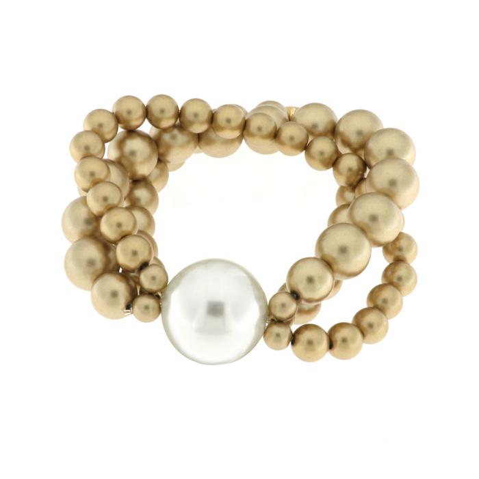 Multi-strand metal bracelet with pearls