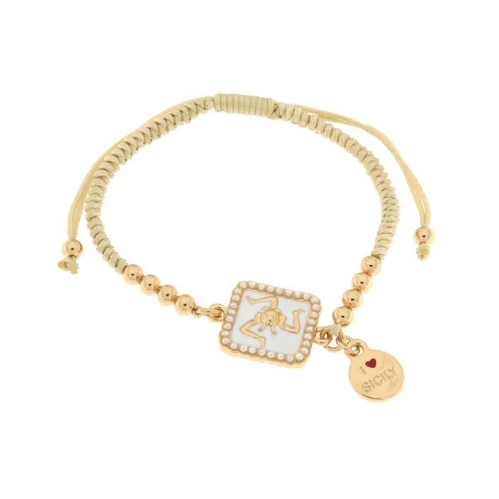 Bracelet en métal avec Trinacria et cordon blanc