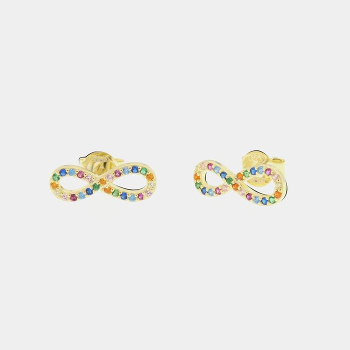 Boucles d'oreilles à tige en argent 925 avec symbole de l'infini et zircones multicolores