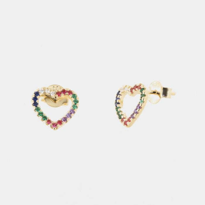 Orecchini in Argento 925 a lobo, con cuori impreziositi da zirconi multicolore