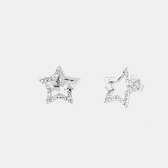 Boucles d'oreilles en argent 925 en forme d'étoile recouvertes de zircons blancs