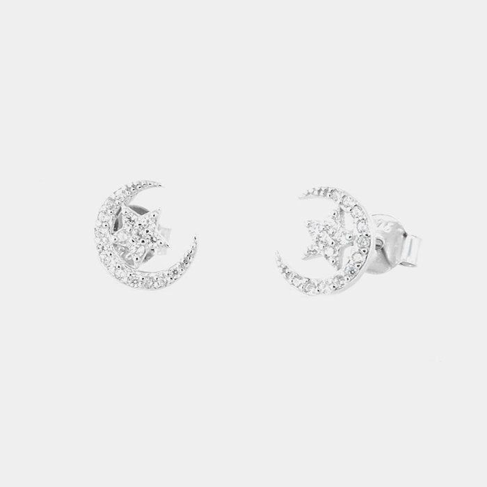 Boucles d'oreilles en argent 925 avec étoile centrale et zircons blancs