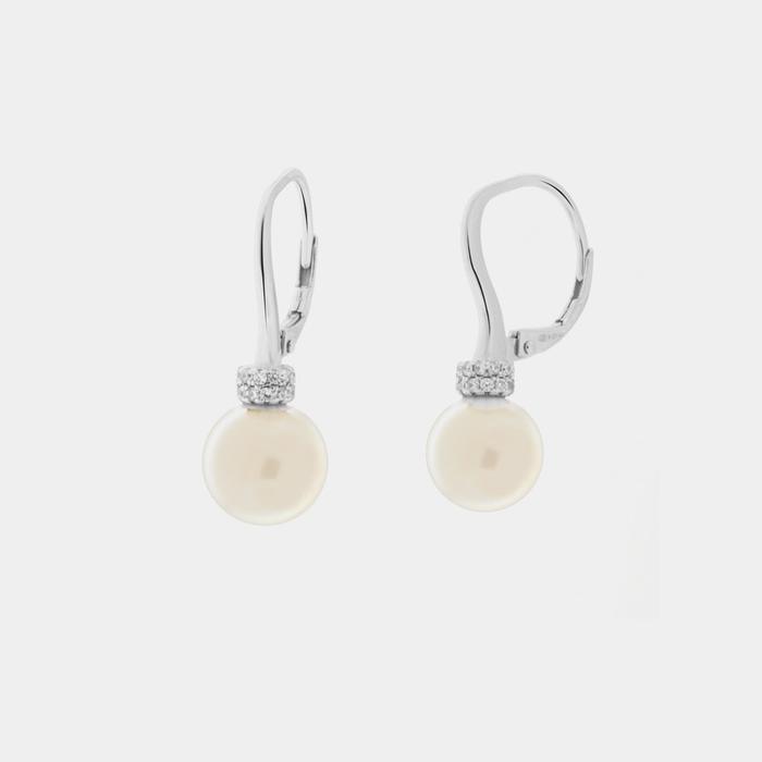 Orecchini in Argento 925 con perle pendenti e dettaglio in zirconi bianchi