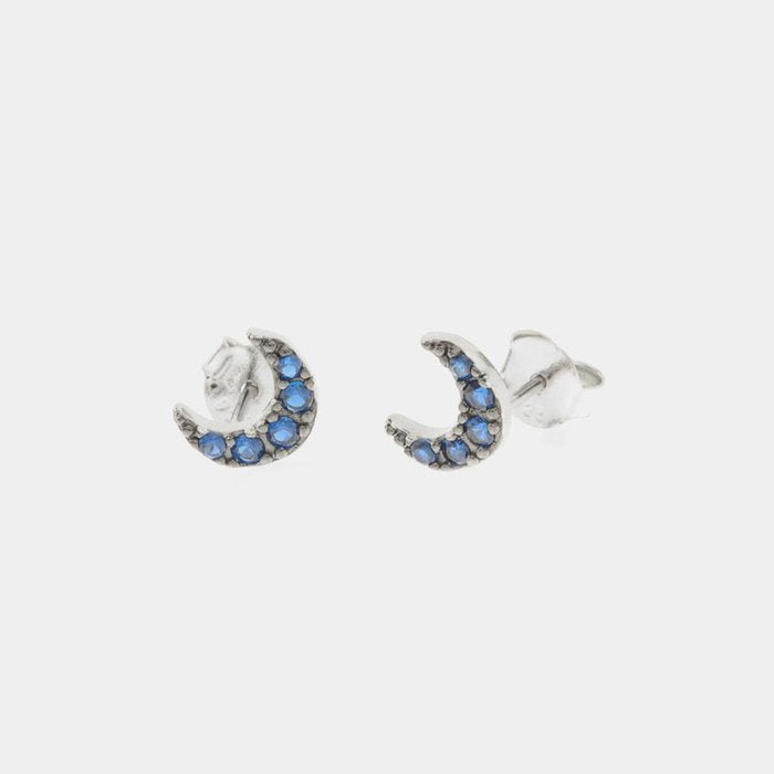 Boucles d'oreilles lune en argent 925 avec cristaux bleus
