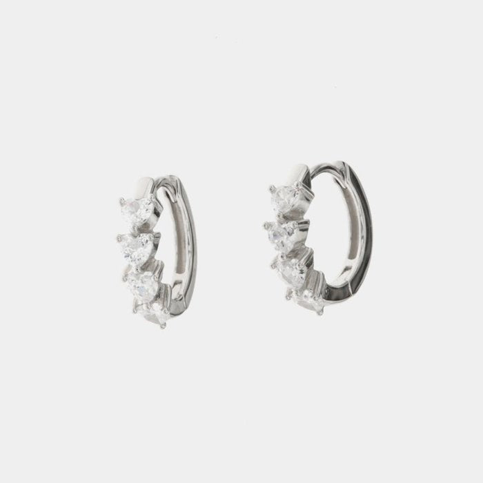Orecchini in Argento 925 con chiusura a scatto e zirconi a forma di cuore