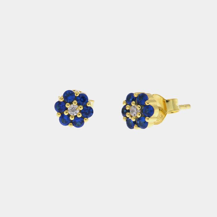 Orecchini in Argento 925 punti luce a fiore blu a lobo