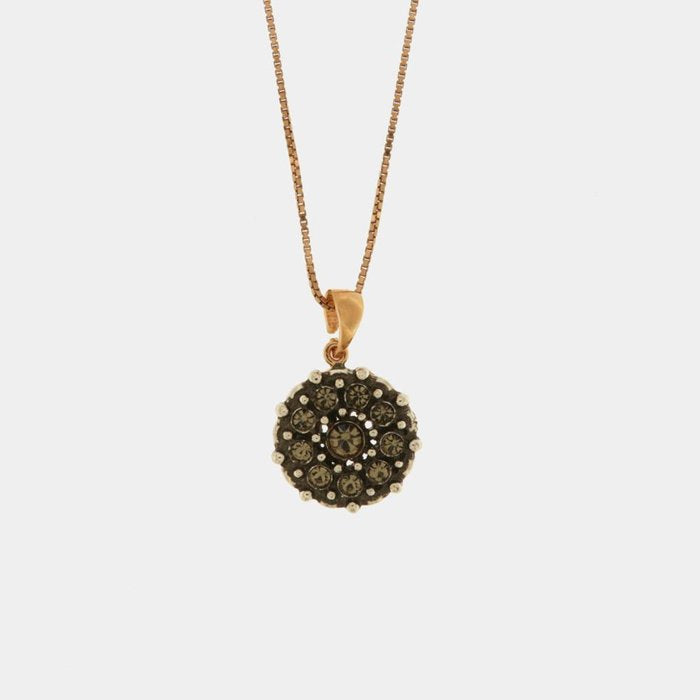Collier en argent 925 avec pendentif en forme de fleur et cristaux fumés et blancs