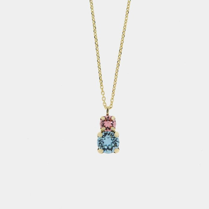 925 Silver Necklace with Pink and Blue Crystals