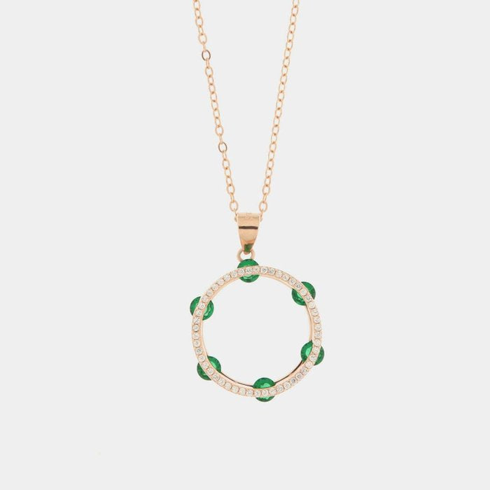 Collana in Argento 925 con tamburello impreziosito da zirconi verdi