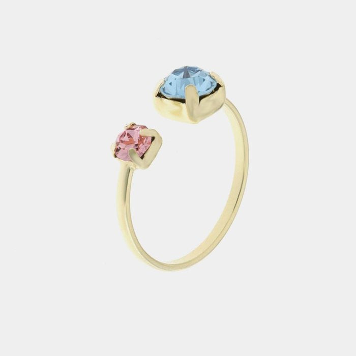 Anello in Argento 925  con cristalli rosa e azzurro