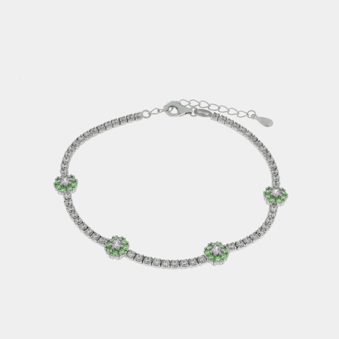 Bracciale in Argento 925 con fiori verdi e zirconi
