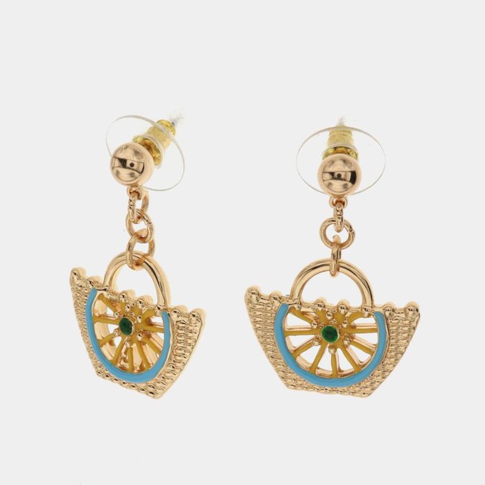 Metal earrings with colored enamel details