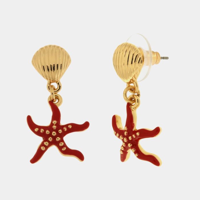 Red Starfish Metal Earrings