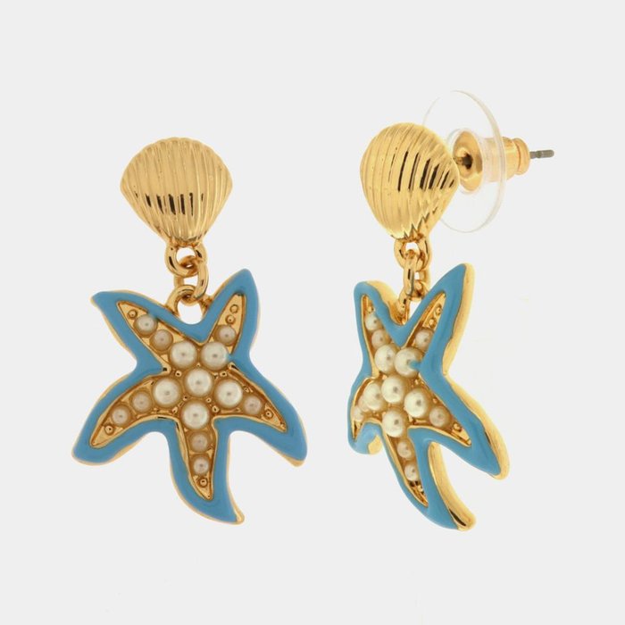 Boucles d'oreilles en métal avec étoile de mer bleue