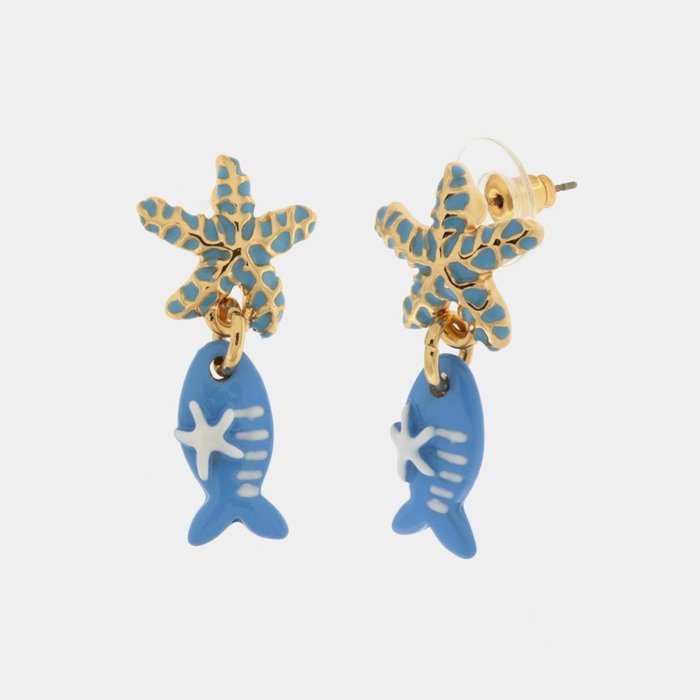 Metal earrings with starfish and blue fish
