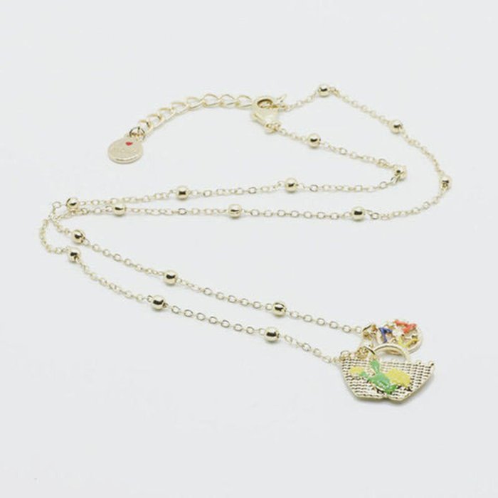 Metal Necklace with Pendant Basket with Prickly Pear and Sicilian Lemon Design