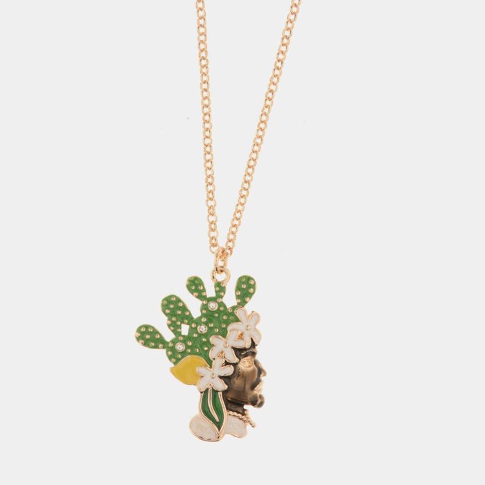 Metal necklace with Moor's head pendant with colored enamels and crystals