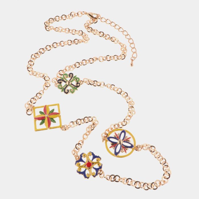 Collier en métal avec détails en majolique de fleurs avec émaux colorés