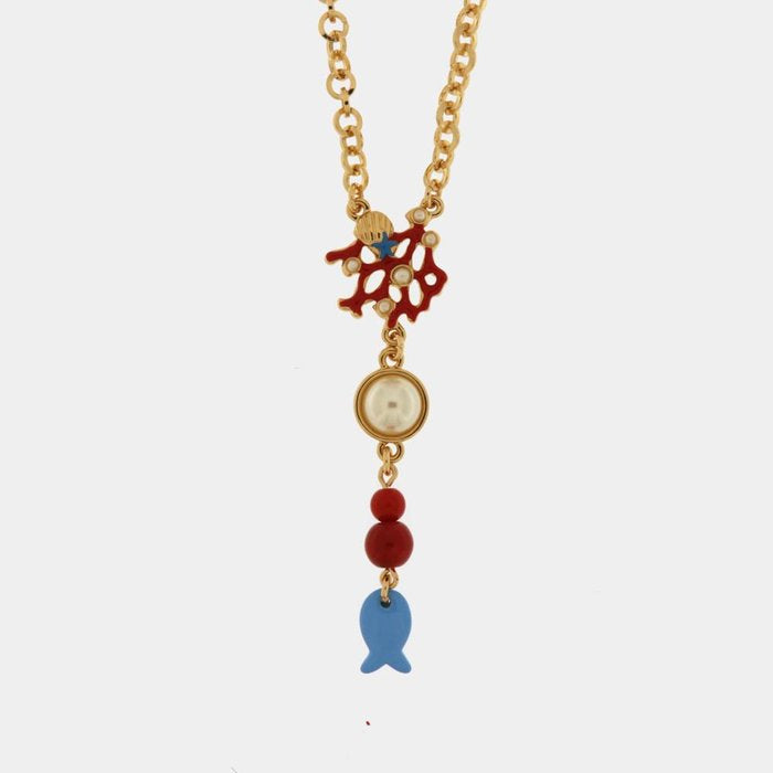 Collana in Metallo con corallo e pesciolino pendente