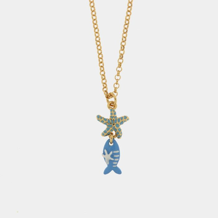 Metal Necklace with Starfish and Fish