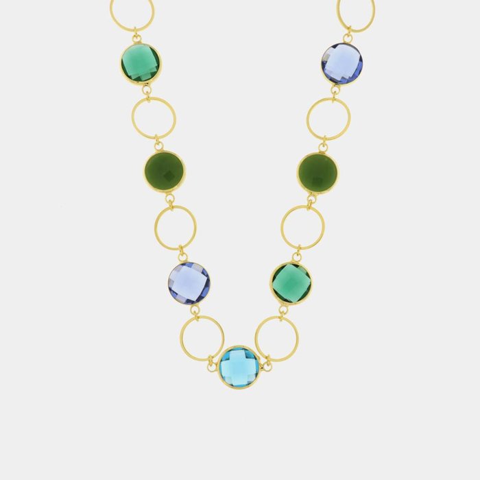 Metal Necklace with Blue Crystals Inspired by Murano Glass