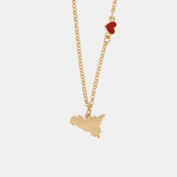 Metal Necklace with Heart and Pendant Sicily Symbol