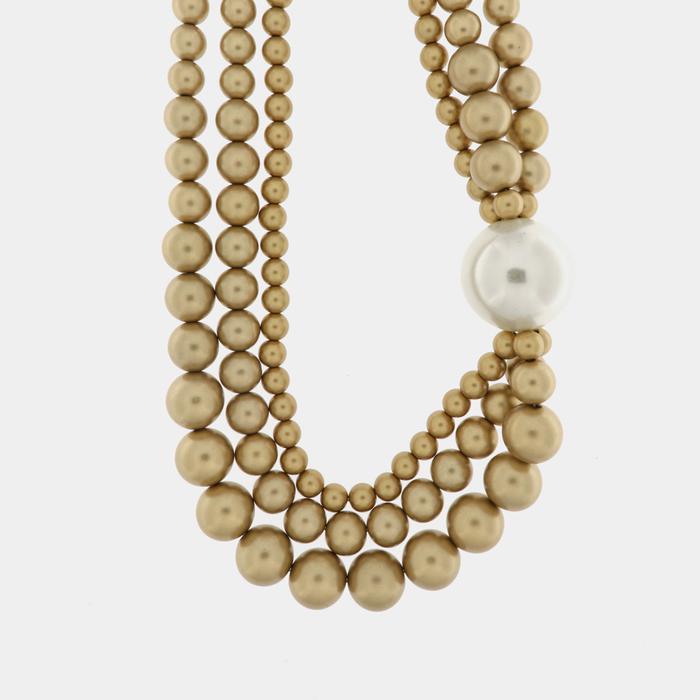 Multi-strand metal necklace with pearls