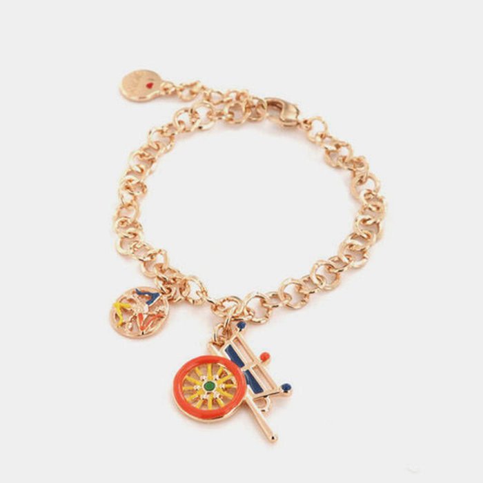 Metal bracelet with rolo mesh, with Sicilian cart pendant embellished with colored enamels