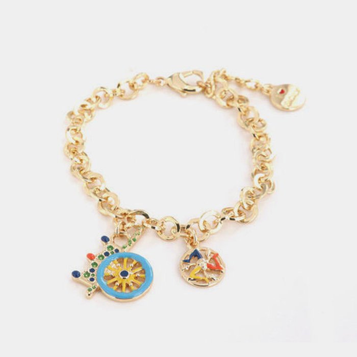 Metal bracelet with rolo mesh, with Sicilian cart pendant embellished with colored enamels