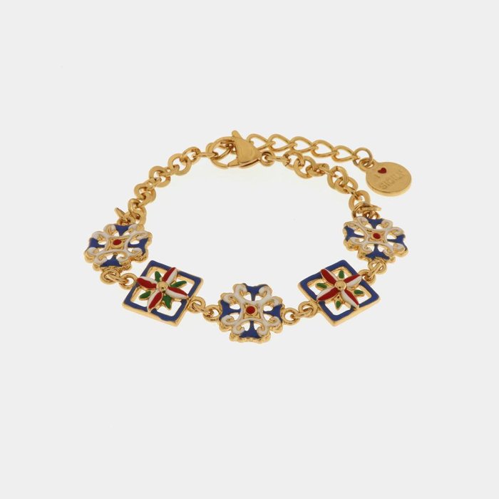 Metal Bracelet with Colored Majolica