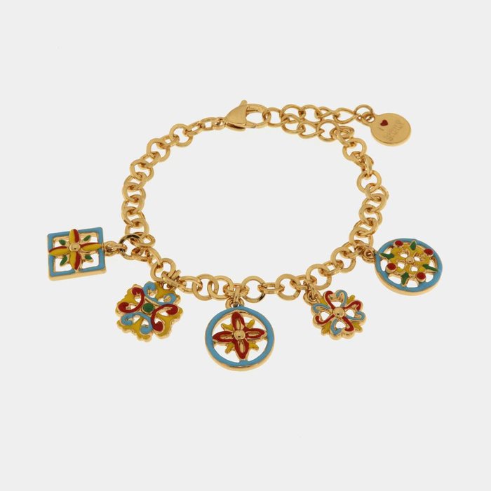 Bracelet en métal avec pendentifs en majolique colorés