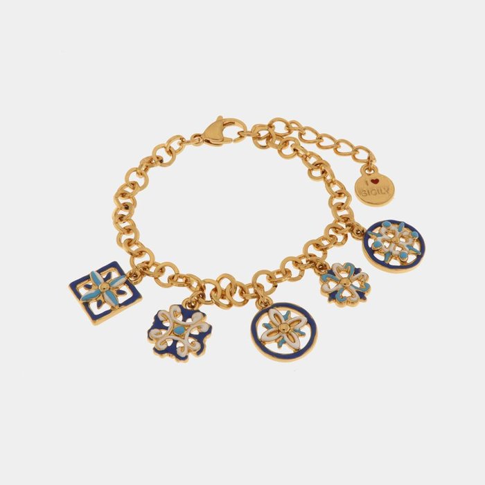 Metal Bracelet with Colorful Majolica Pendants