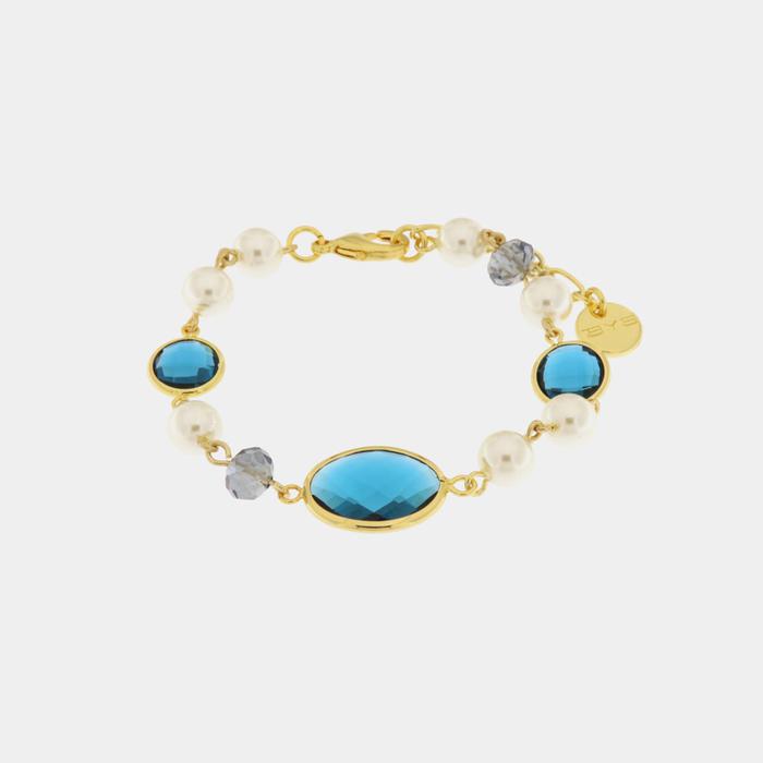 Metal bracelet with blue crystals inspired by Murano glass and pearls