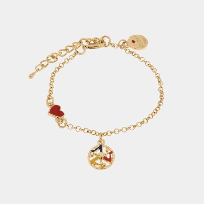 Metal bracelet with heart and trinacria pendant