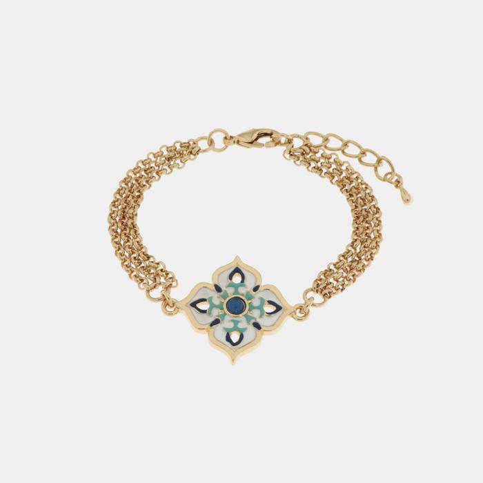 Metal Bracelet with Colored Majolica in the Shape of a Multi-Strand Cross