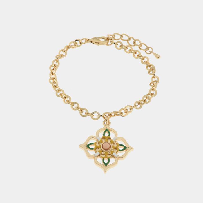 Metal bracelet with pendant Maltese cross embellished with majolica